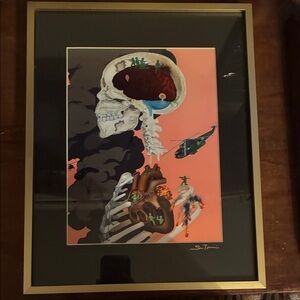 Abstract Skull Art Print with Gold Frame